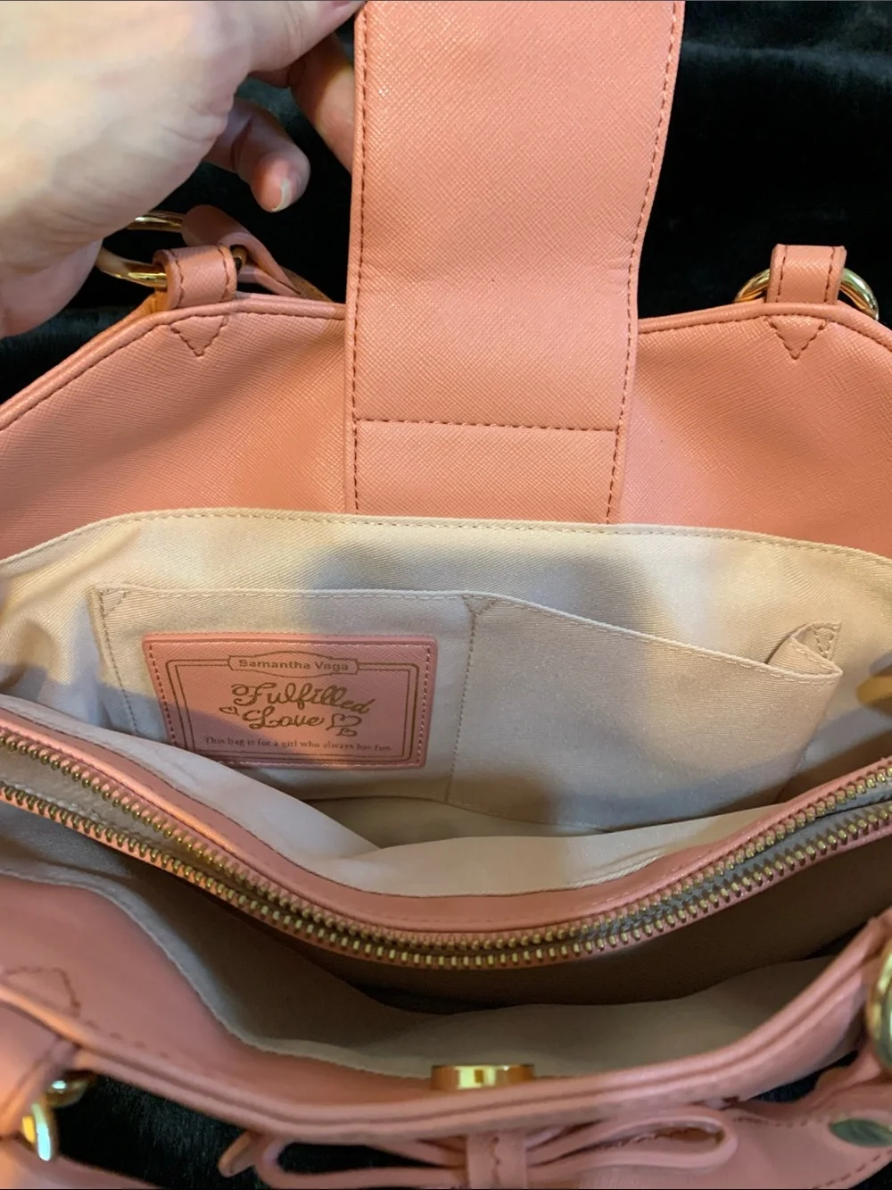 Samantha Vega Coral Tote with Bow Accent and Gold Hardware